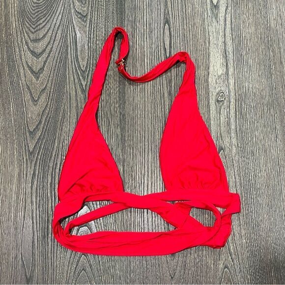 Monica Hansen Beachwear Other - NWOT MHB Monica Hansen Beachwear Strappy Bikini Top Clasp Halter Neck Red Size L